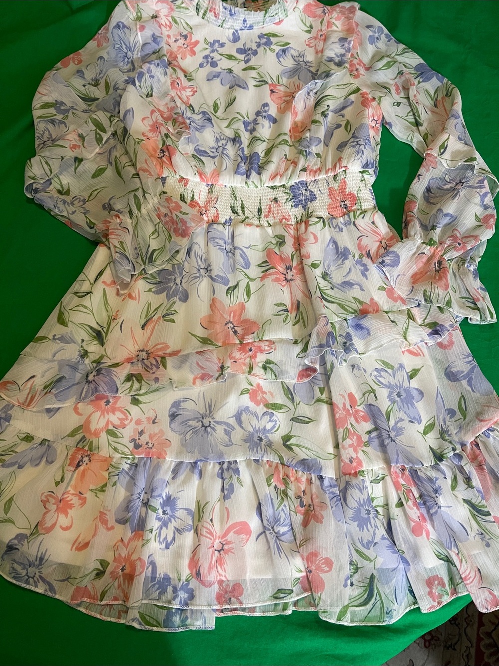 Zara White Floral Dress with Pink & Blue Blooms